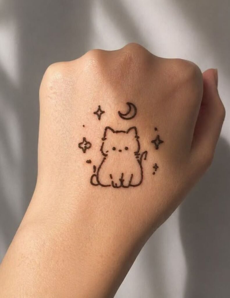 cute cat mehndi design