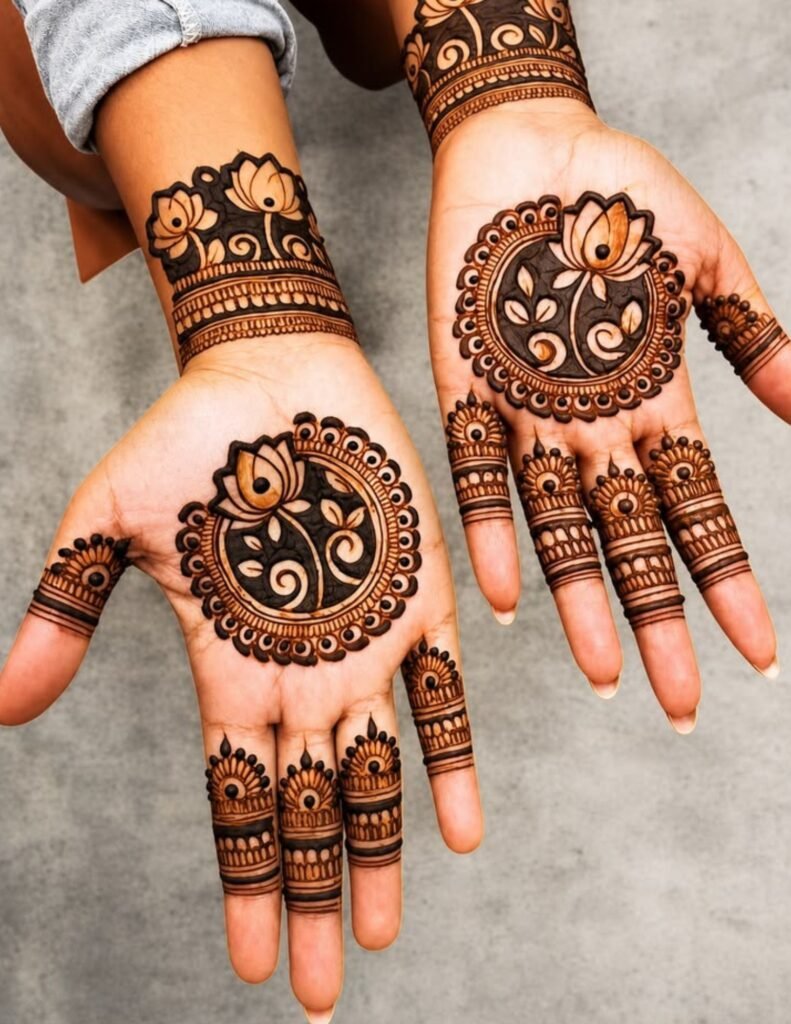 front hand mandala mehndi design