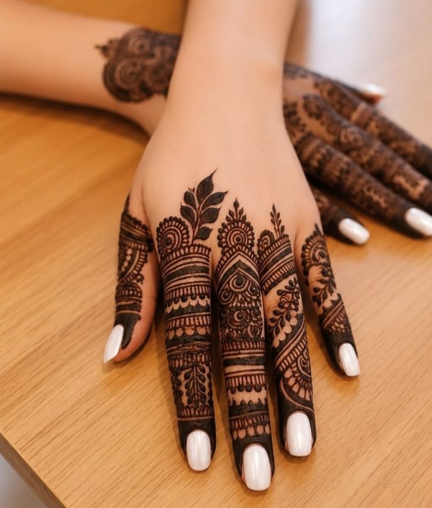 heavy finger mehndi design