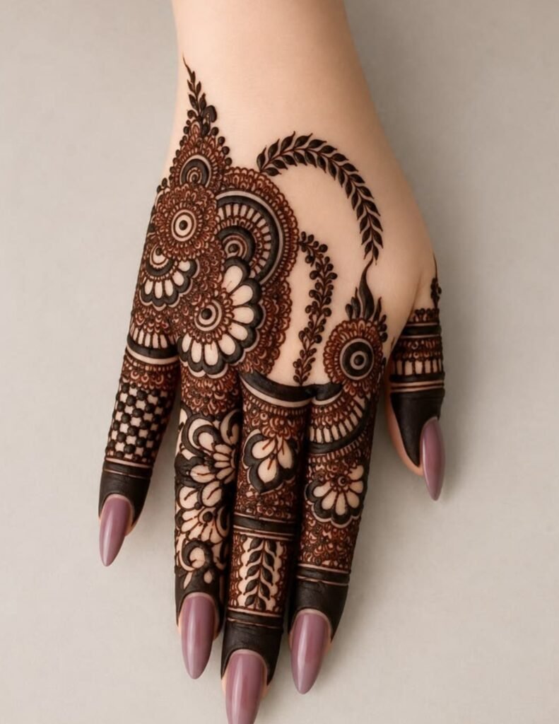 intricate mehndi back hand
