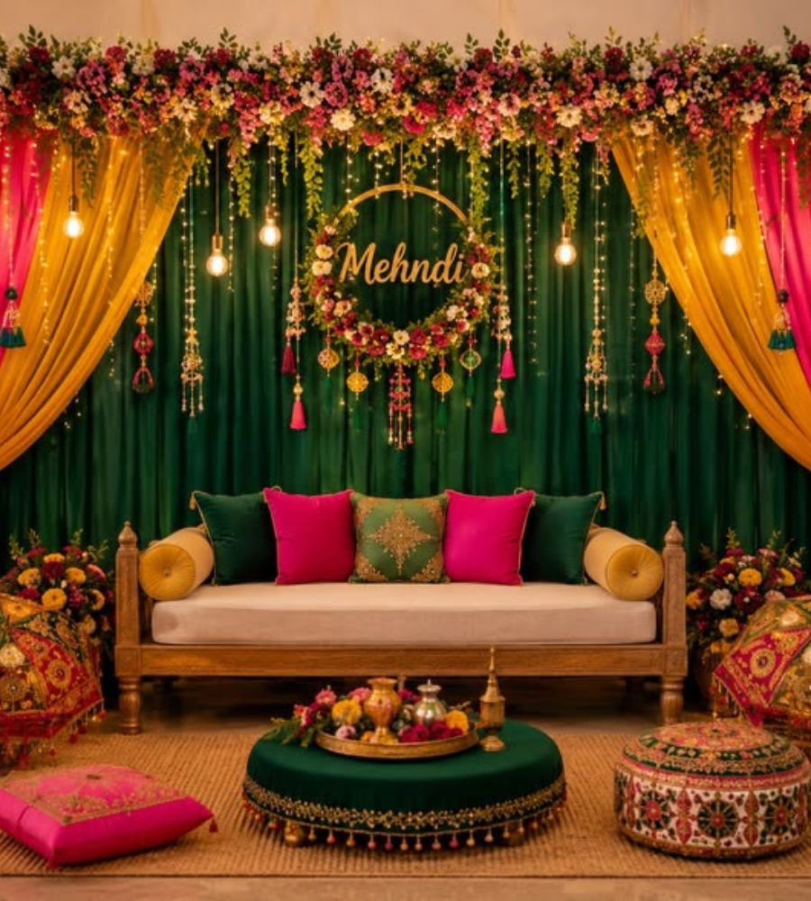 mehndi decor idea in tv lounge