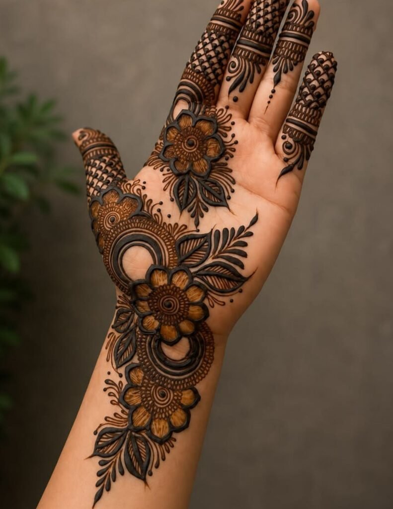 stylish front hand mehndi design