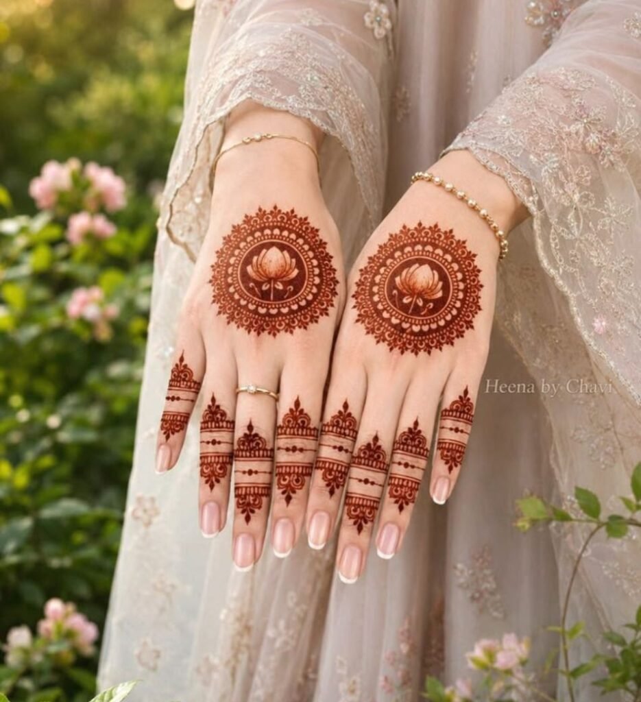 back hand lotus mehndi design