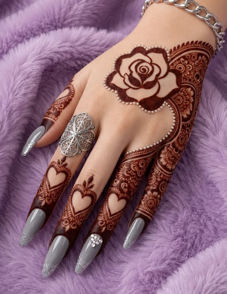 back hand rose mehndi design