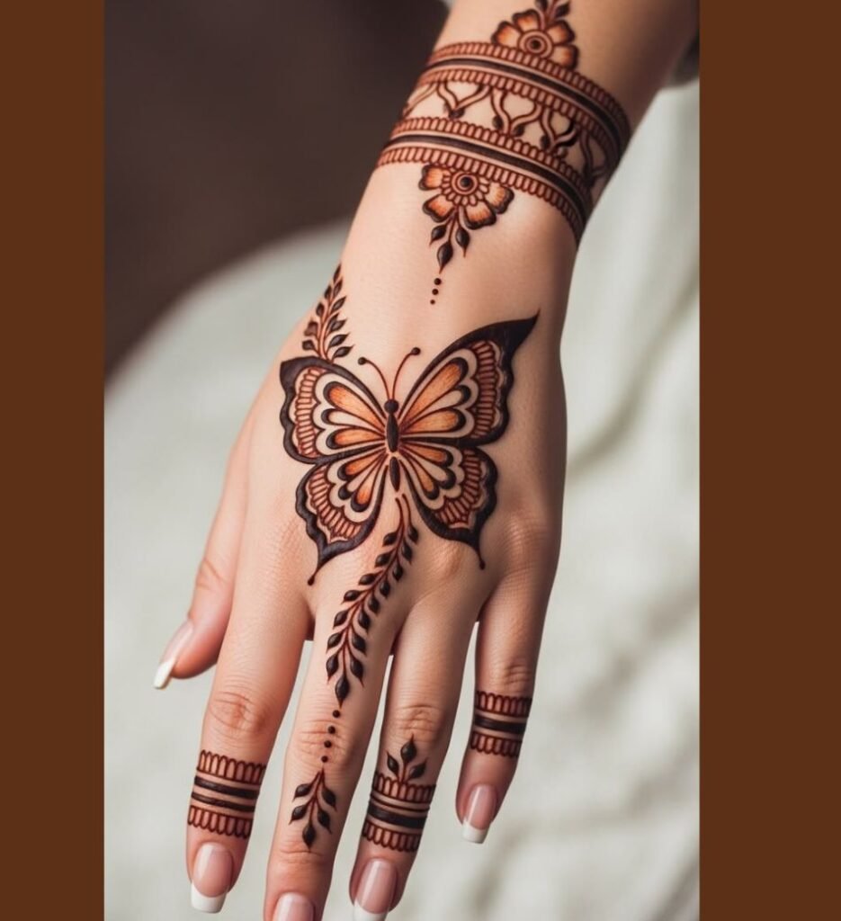 butterfly mehndi design with border
