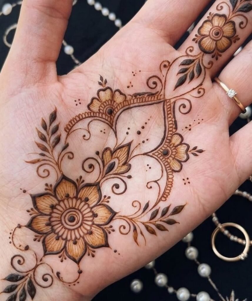cute flower mehndi design for front