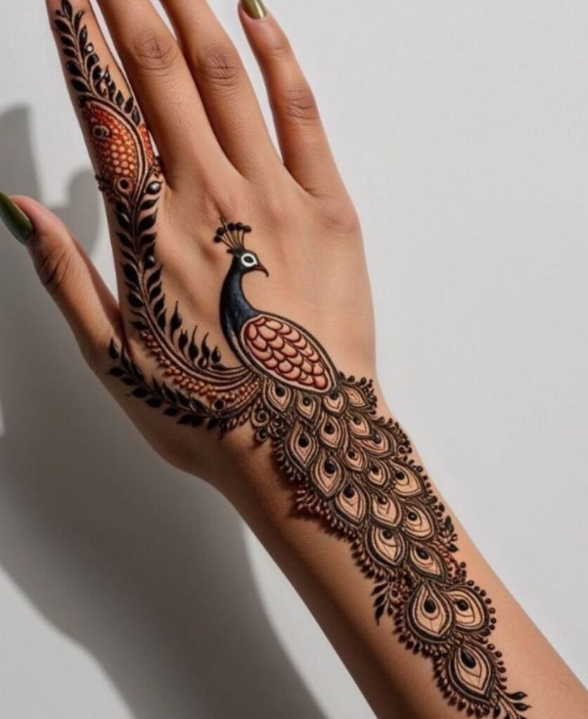 elegant peacock mehndi design
