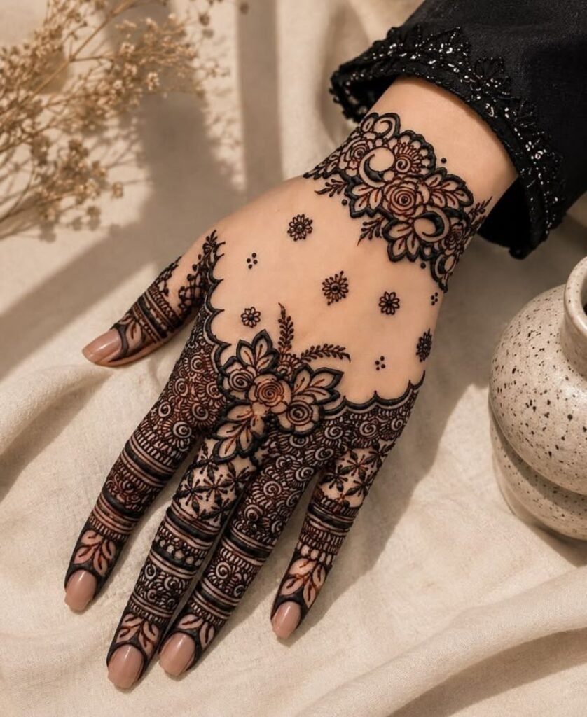 finger mehndi design with border