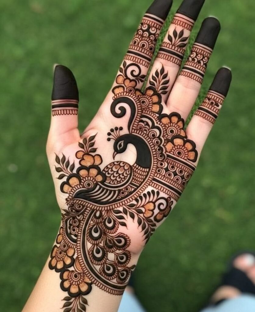 front elegant peacock mehndi design
