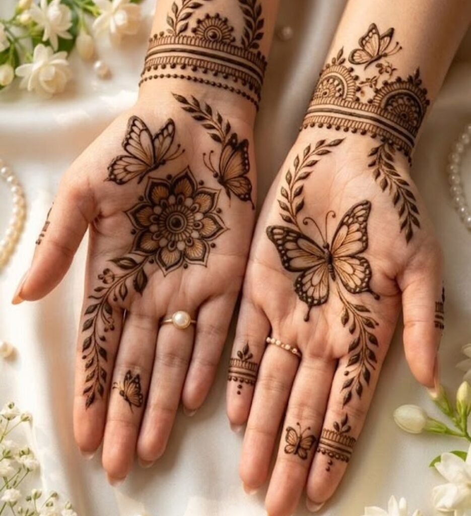 front hand butterfly mehndi design