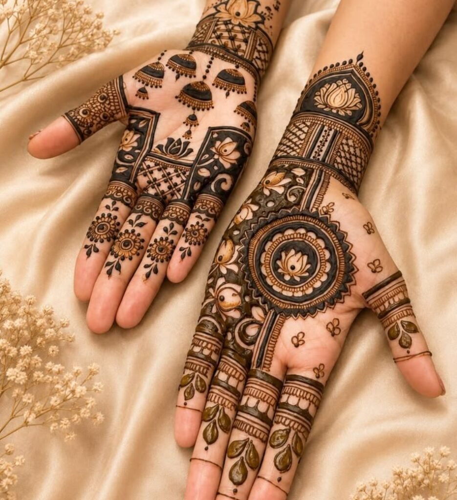 front hand lotus mehndi design