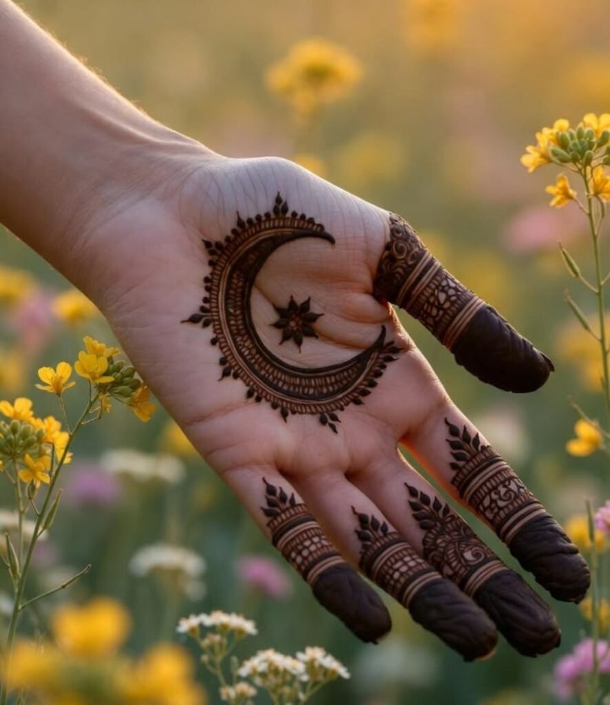 front hand moon mehndi design