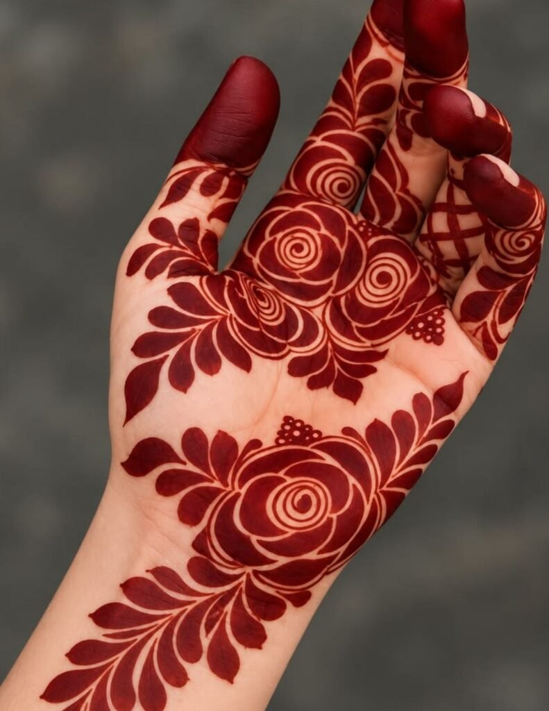 front hand rose mehndi design