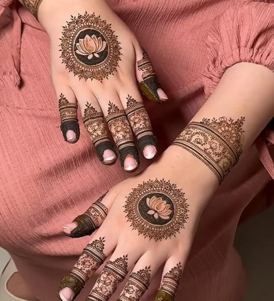 lotus mehndi with border