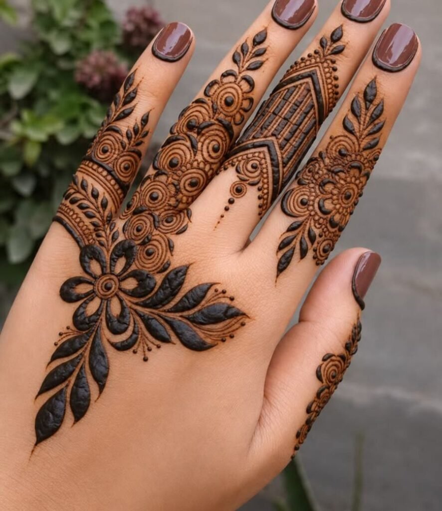 shaded finger mehndi design