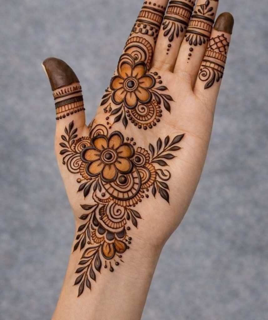 shaded floral mehndi design