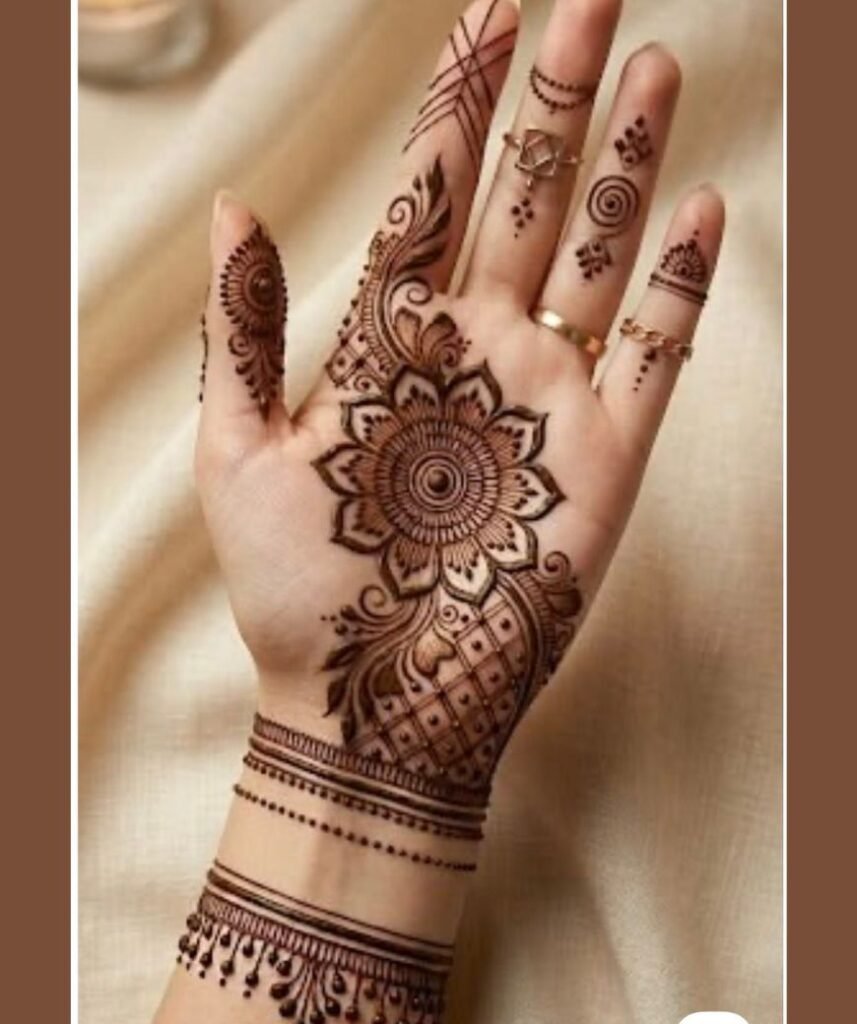 shaded flower mehndi design for girls