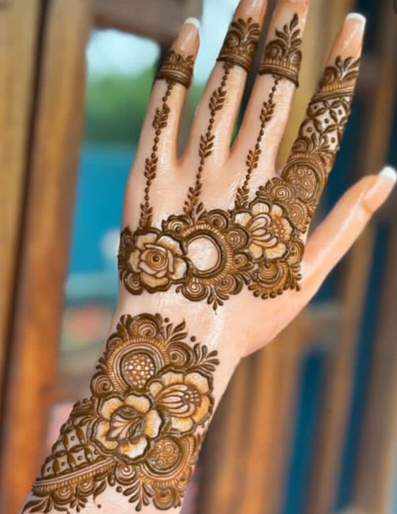 stylish rose mehndi design