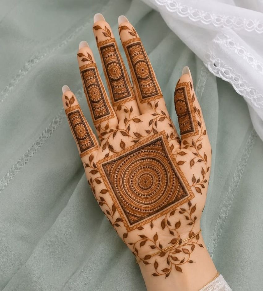 front hand square mehndi design