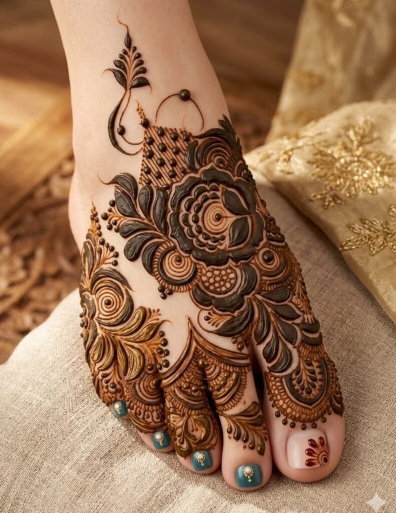 heavy arabic feet mehndi design