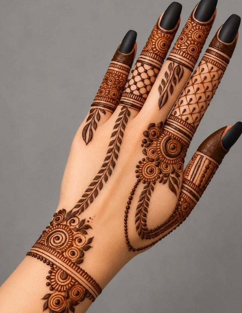 line mehndi design for back hand